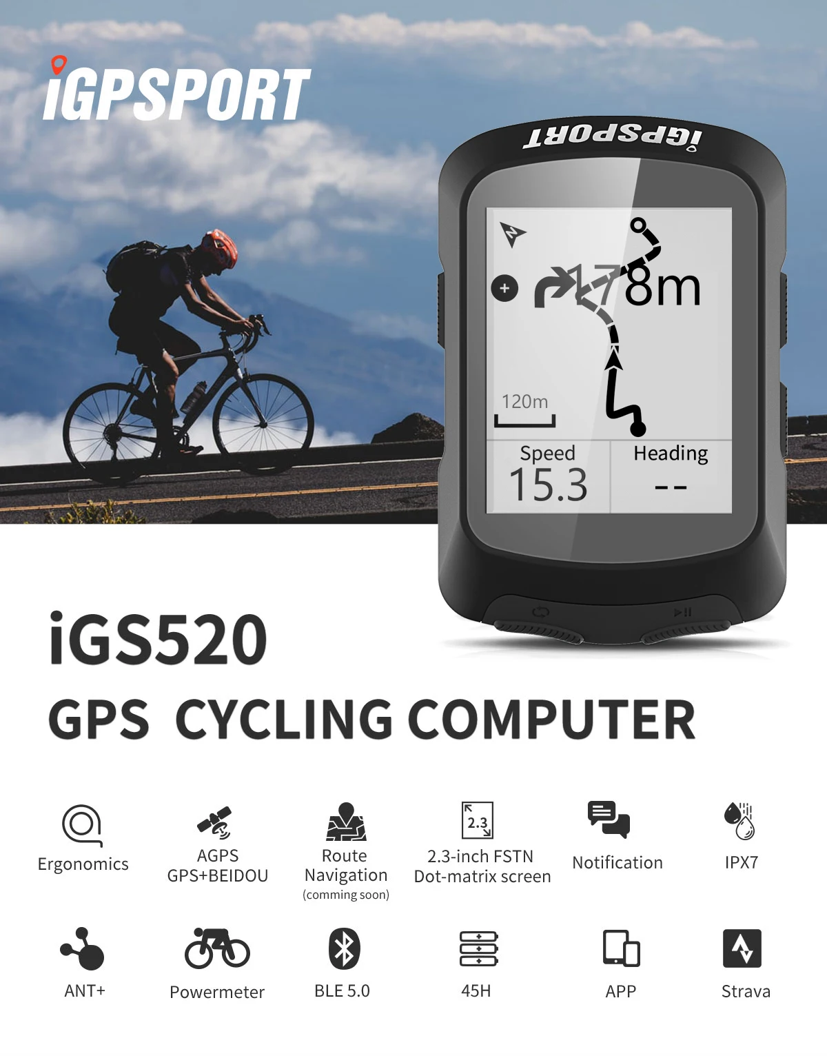 Cycling Computer Bike with BT 5.0 ANT+ Function Wireless Digital Speedometer Auto Backlight IPX7 Accurate Bike Compute