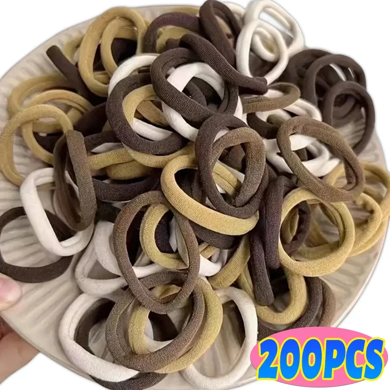 20/200pcs Coffee Women Girl Mixed Colors Hair Bands Basic Hair Ties Elastic Headband Hair Scrunchies Accessories Ponytail Holder