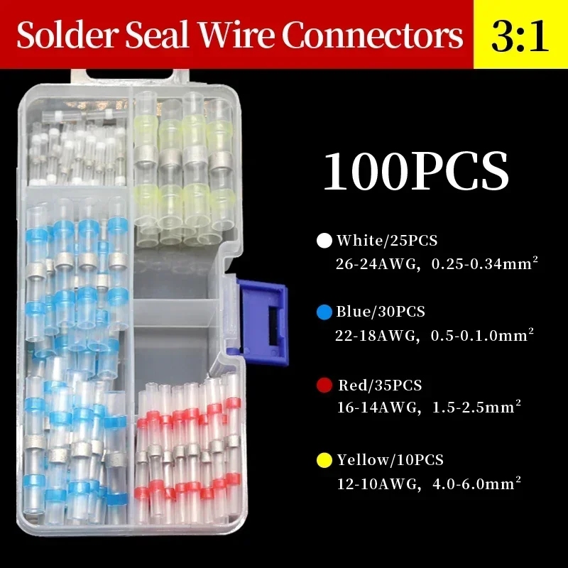 50 ~ 500 Uds. Conectores  cable  sellado  soldadura en caja 3:1 terminales  cable eléctrico aislados termorretráctiles conector