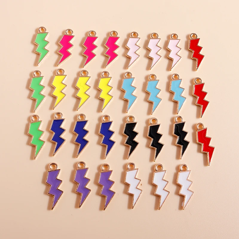 Leslie 10pcs Enamel Colorful Mini Flash lightning Charms Pendants for Necklaces Bracelets DIY Jewelry Making Accessories