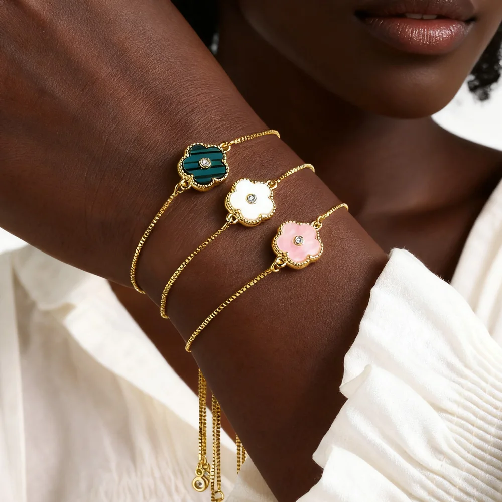 Edelstahl Blatt Blume Armband verstellbar Frau Mädchen AAA Zirkonia Inlay Weihnachtsgeschenk