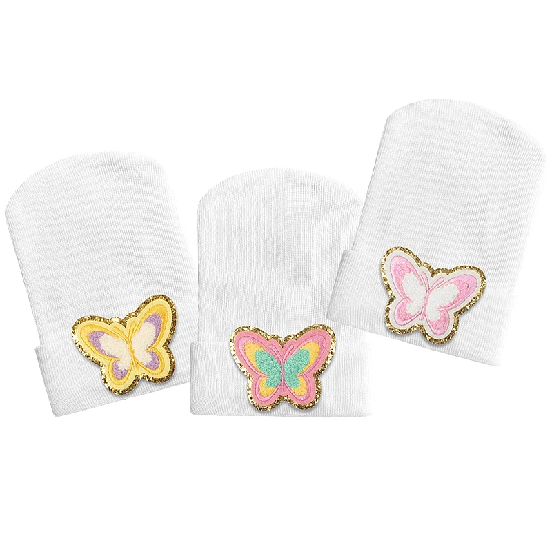 Newborn Baby Girls Butterfly Crown Cotton Beanie Hats Boys Kids white Hospital Hat New Born Baby Photography Props Accessories