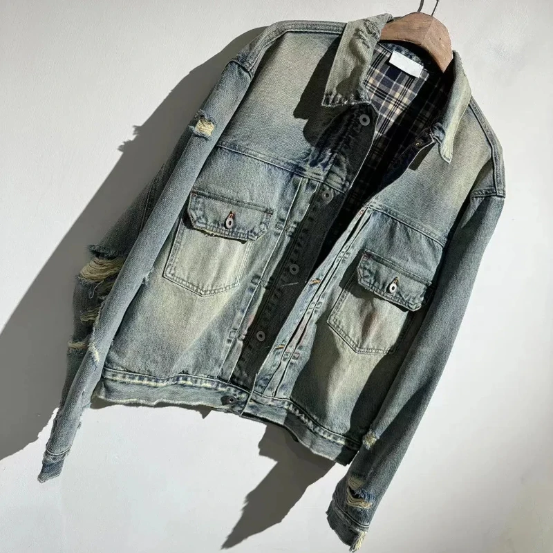 

Top Quality Men's Vintage Clothesn Washed Jackets Men's Durable Coats Denim Jackrts for Men Y2k Clothes