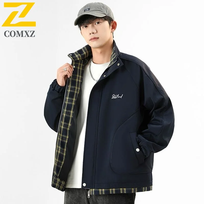 

COMXZ Мужская куртка 2022, осенняя уличная одежда, легкие ветрозащитные куртки в сетку, пальто с отложным воротником в гонконгском стиле