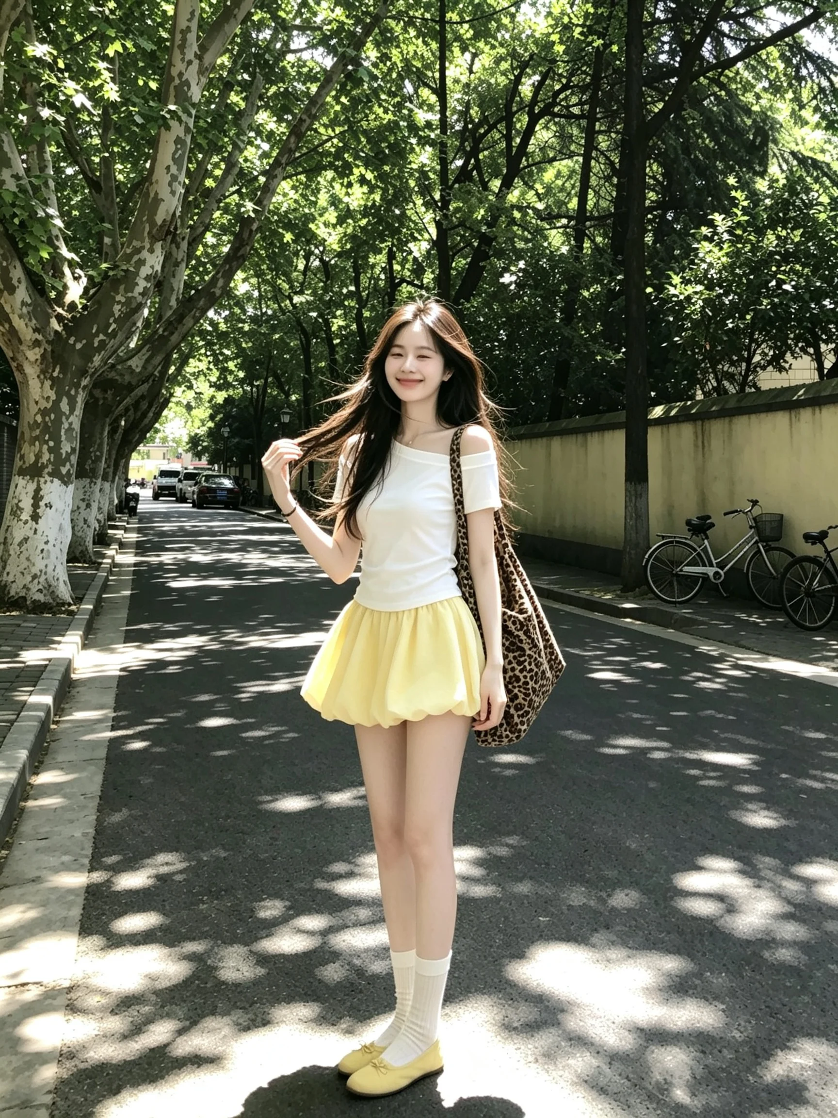 Dopamine Yellow Puffy Flower Bud  Skirt Women's High Waist A-Line Walking Anti-Light Half-length Skirt Small Size