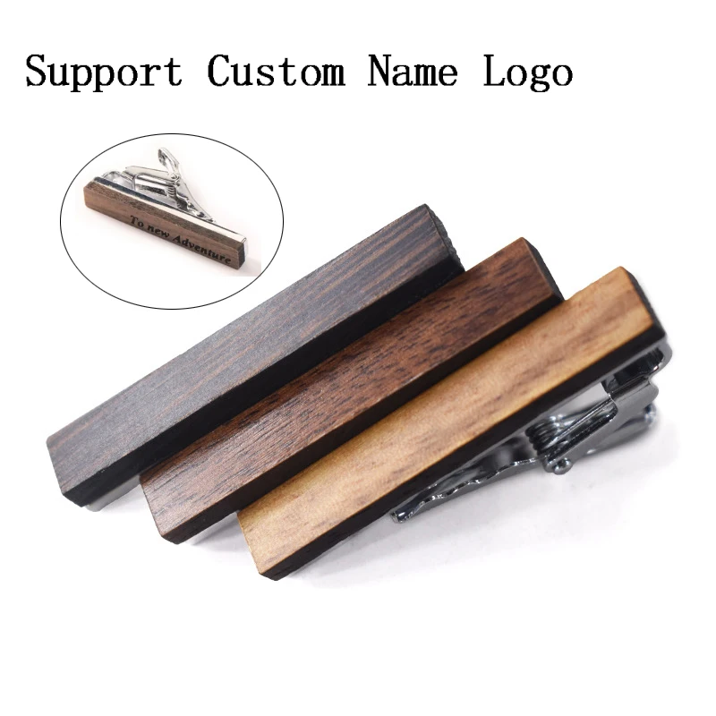 Custom Name Logo Tie Clip Wood Metal Clip Groomsmen Gifts Men Jewelry For Dad Father's Day