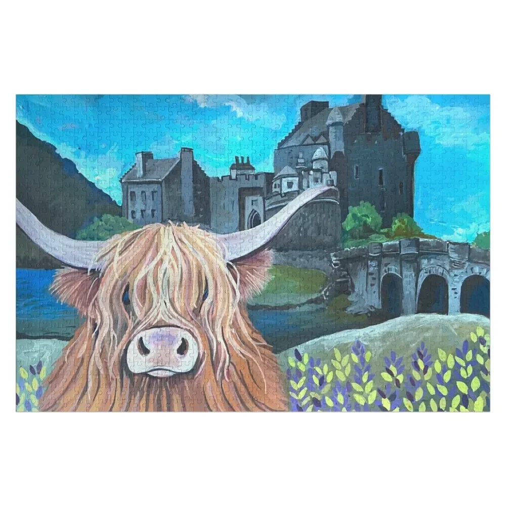 

Highland Cow and Eilean Donan Castle Jigsaw Puzzle Photo Jigsaw For Kids Puzzle