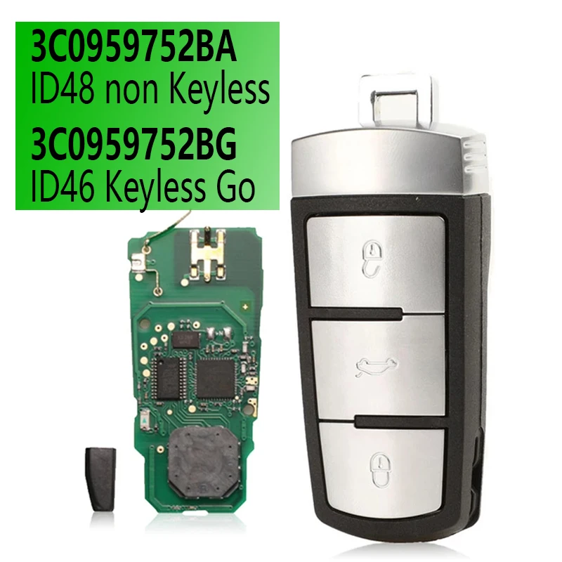 RIOOAK For VW Passat B6 3C B7 Magotan CC 3 Buttons Keyless Car Remote Key with ID48 ID46 Chip 3C0959752BA  3C0959752BG 433mhz