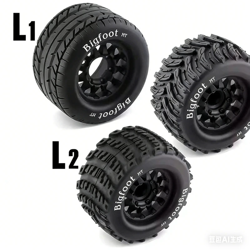 High Grip Wear Resistant 1/10 RC Monster Tyres 12/14mm Universal Fit Replaceable for Off-Road RC Model Car Spare Part 2 Pcs/Set
