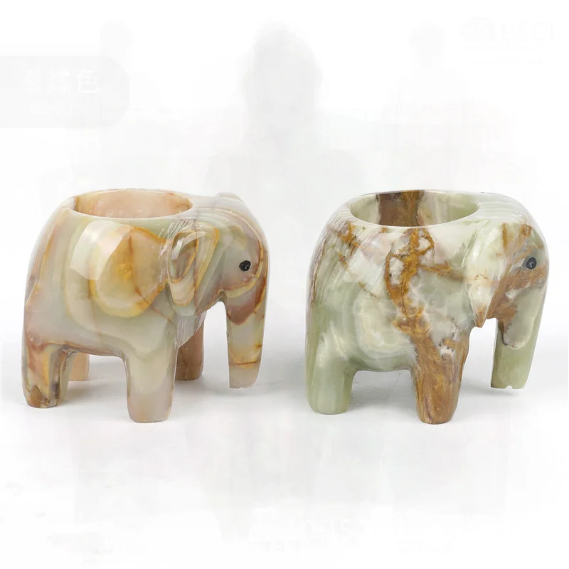 

European-Style Afghan Jade Marble Elephant Candlestick Handmade Modern Home Decor Soft Ornament Wedding Candle Holder