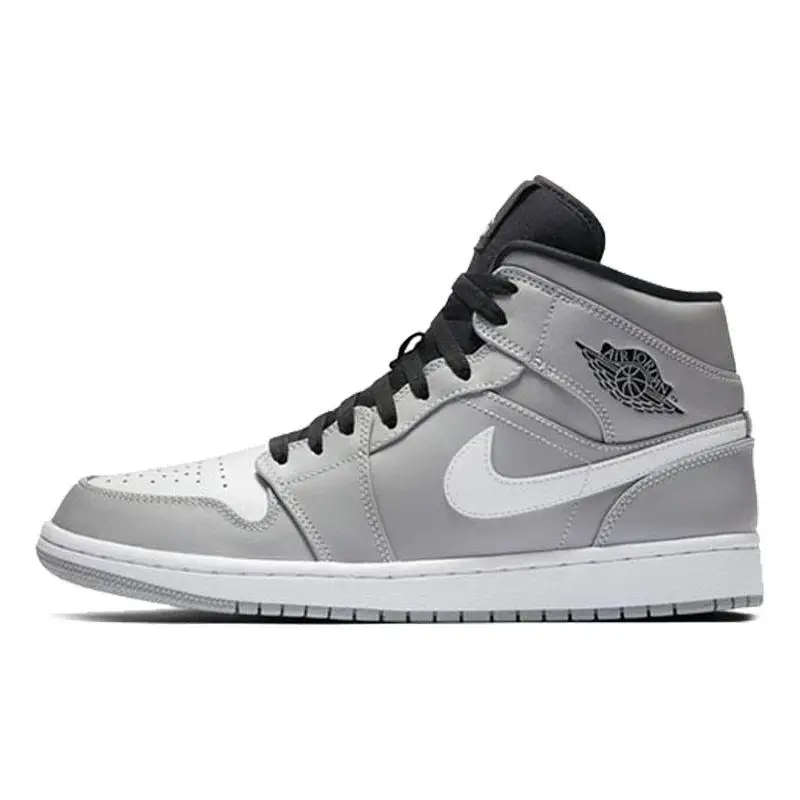 Nike Jordan 1 Mid Wolf Grey Black White Sneakers shoes 554724-046