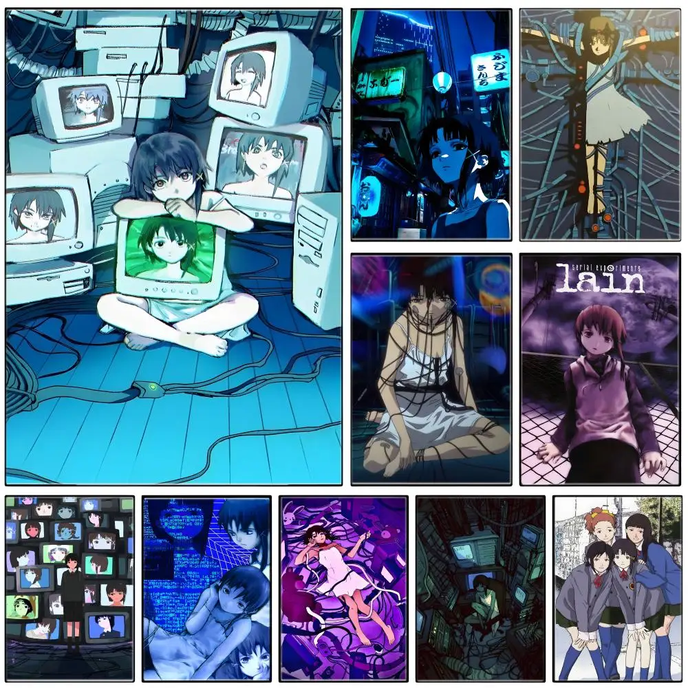 Cyberpunk Anime S-Serial Experiments Lain Poster  Self-adhesive Art Waterproof Paper Sticker Coffee House Bar Room Wall Decor
