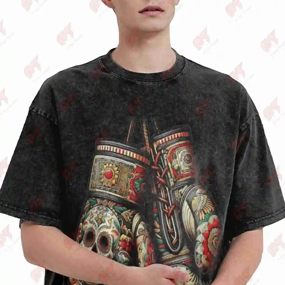 Mexican Boxing Gloves Aztec Mayan Fighter Vintage Washed Tee Pure Cotton T-Shirt