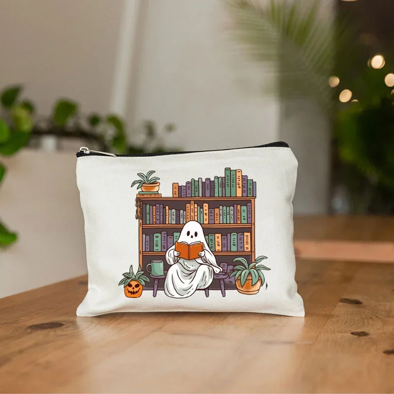 Halloween Canvas Linen Makeup Bag Halloween Gift Trick or Treat Cosmetic Cases Spooky Season Spooky Gifts Aesthetic Pencil Case