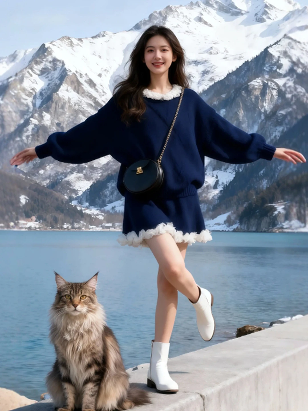 

Стильный корейский комплект: свитер и юбка. Удобный зимний наряд. Короткая юбка с высокой талией. Мягкий теплый вязаный топ с круглым вырезом.