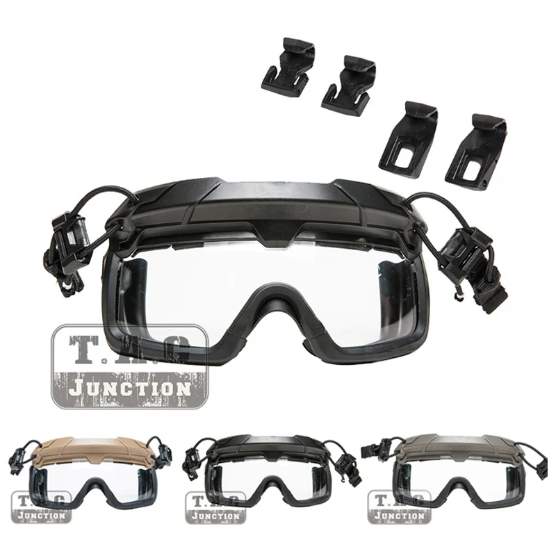 Tactical Airsoft Anti-fog Coating Clear Lens Helmet Safety Goggles / Transparent Eyeglasses Suit For Helmet with Rail Clips