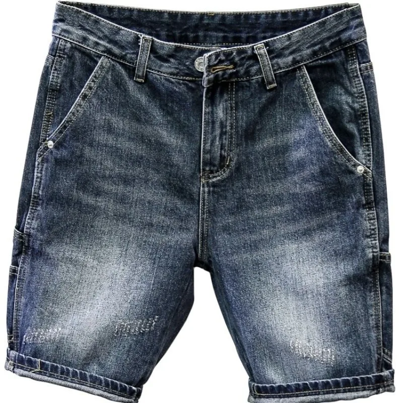 

New Summer Men's Jeans Slim Shorts Korean Style Trendy Casual Fashion Scratched Workwear Capri Shorts Luxury Brand Men Jeans