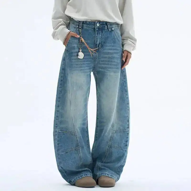 American Vintage Washed Deconstructed Men's Jeans Classic Versatile Wide Leg Pants 2026 Spring News Denim Trousers 9XA4AB