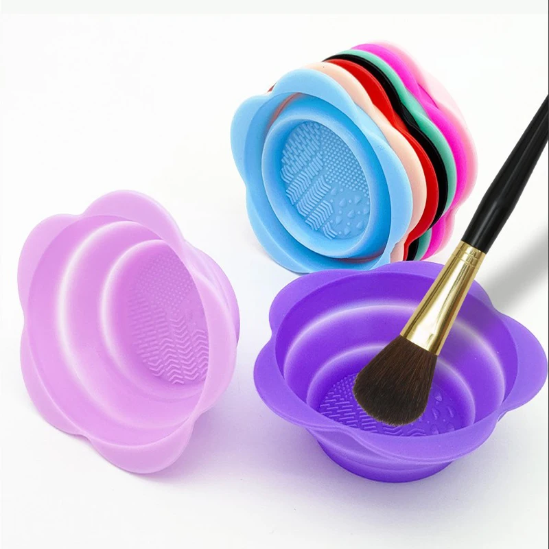 Limpiador de brochas de maquillaje de silicona, cuenco de limpieza de esponjas de polvo plegable, cepillos para sombra de ojos, estera suave de lavado, herramientas de belleza, caja de fregado