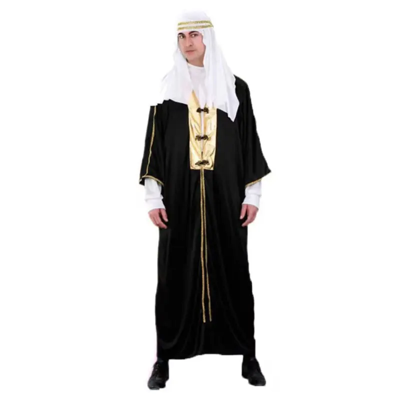

Adult Men Novelty Sultan Arabian Sheikh Costume Inner White Shirt + Out Long Robe Purim Halloween Party Fancy Dress