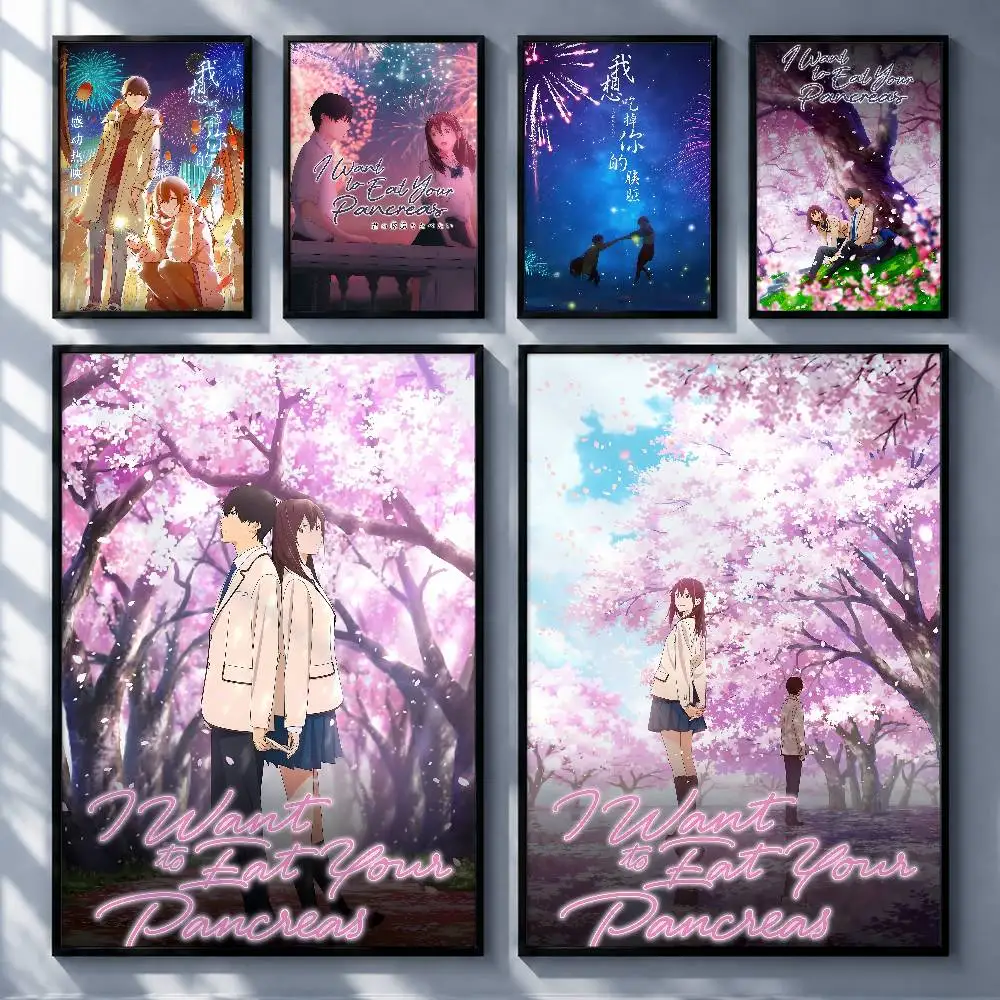 Romantic Anime I Want to Eat Your Pancreas Posters Premium Self-Adhesive No Residue Wall Sticker for Home Office Bar Decor