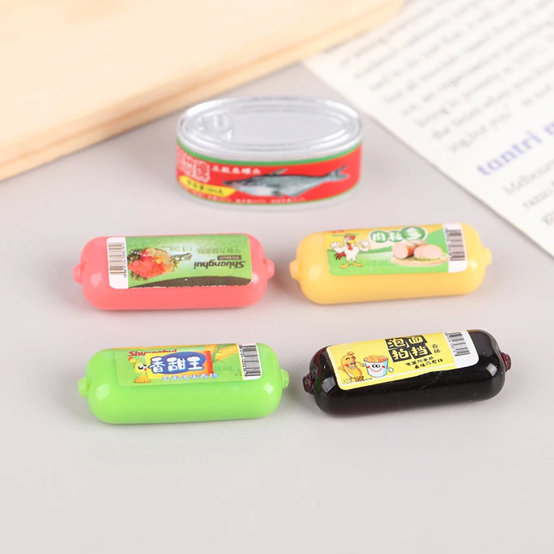 5Pcs 1/12 Dollhouse Simulation Ham Canned Dollhouse Miniature Food Decoration Dolls House Accessories Pretend Play Toys