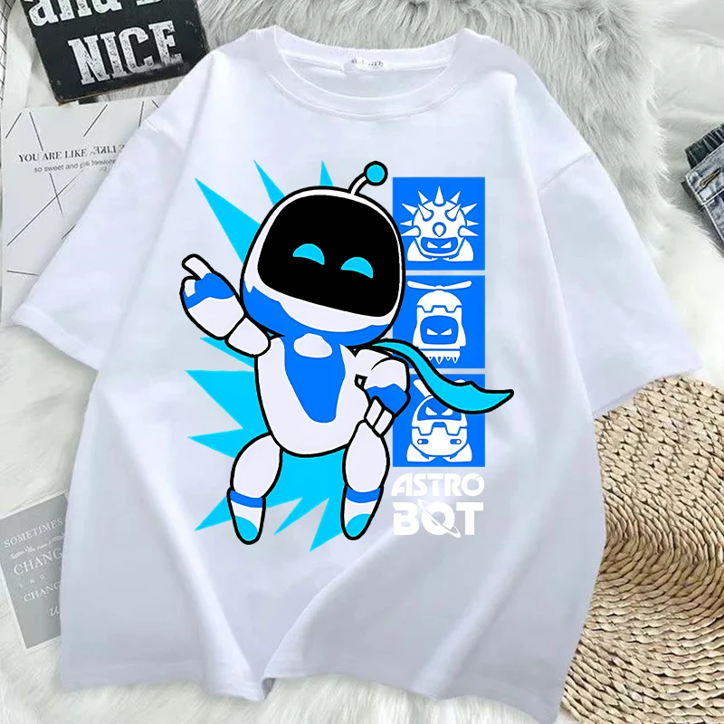 Astro Bot T-shirt for Men Anime Fashion Short Sleeved Shirt Boys Summer Travel Hip Hop T-shirts Adults Trend Cotton Top Clothes