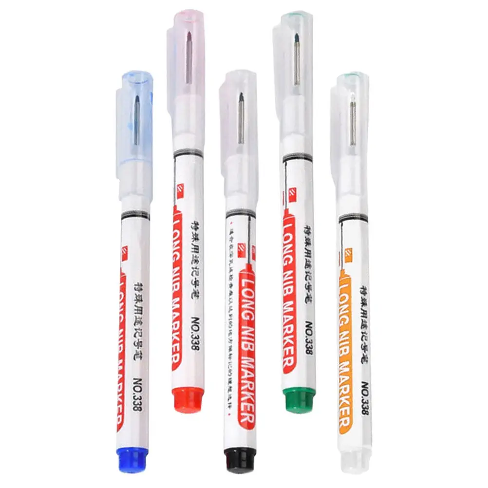 

5Pcs Carpenter Marking Pen Long Nib Versatile Permanent Marker for Woodworking Construction Metal Surface Marking Paint Pen