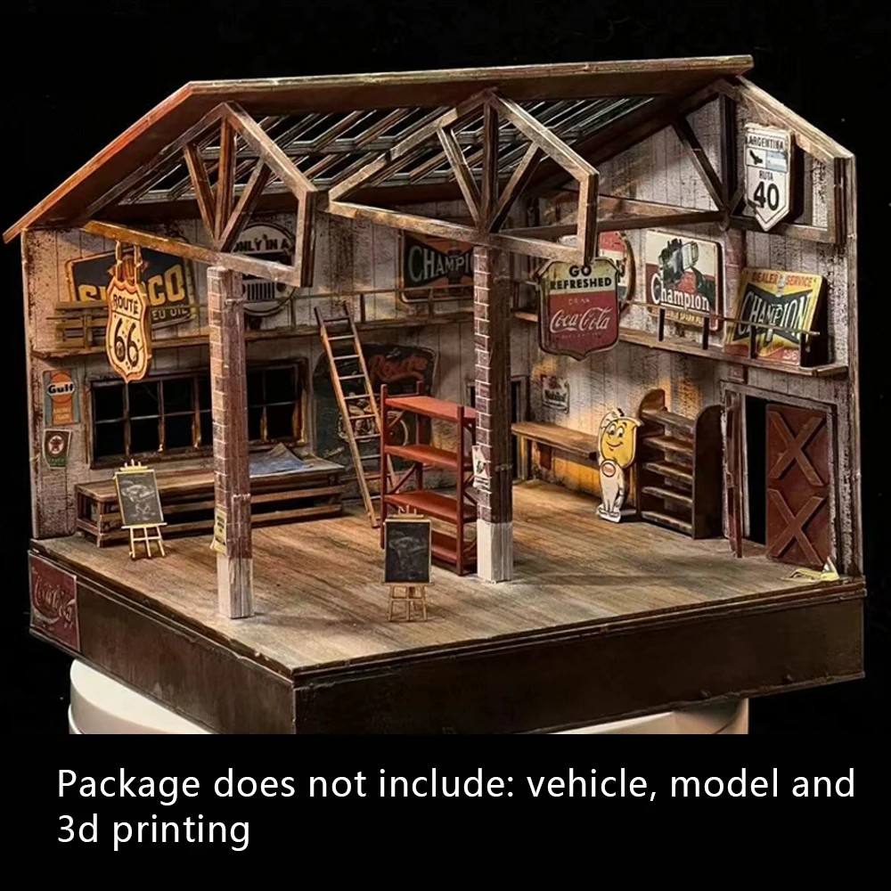 1:64 Amerikaanse Garage & Car Warehouse DIY-modelkit - Eenvoudige montage Vintage scènebouwmateriaal