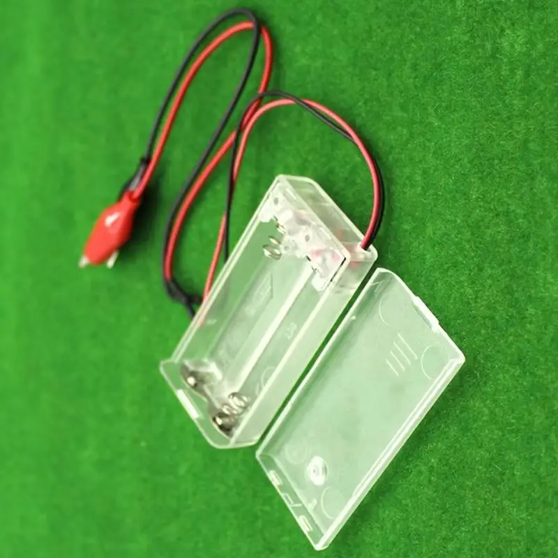 3V Battery Holder Storage Case Box 2 x AA Batteries with Alligator Clips Transparent Power Battery Holder with Switch & Cover