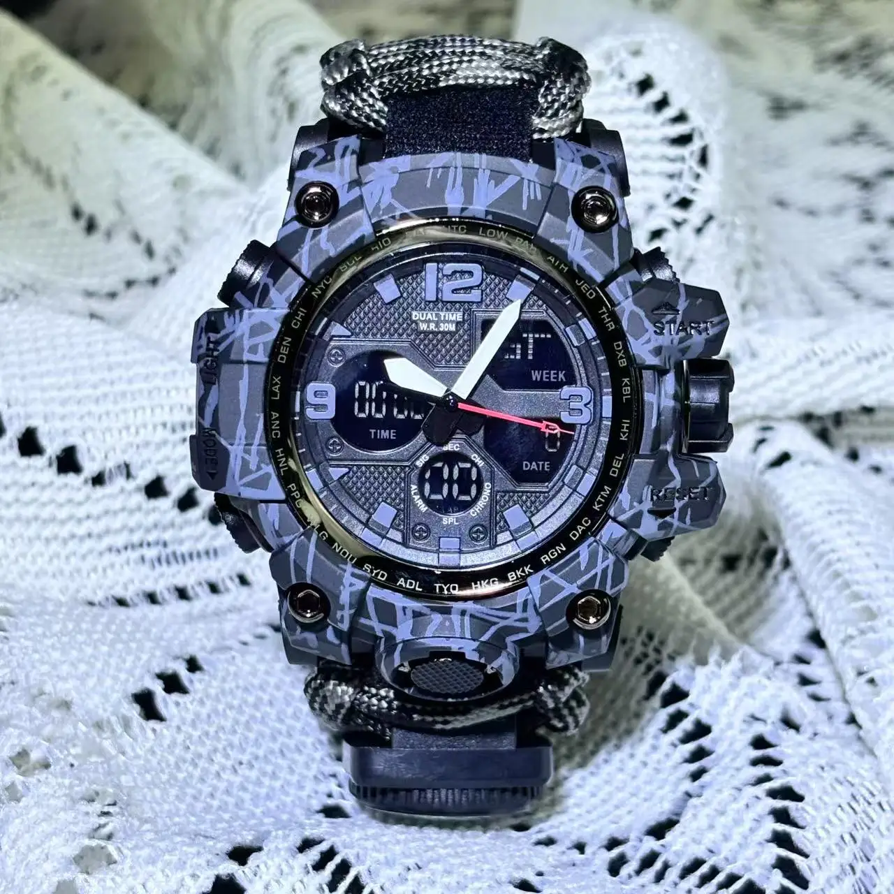 Men's Outdoor Sports Watch LED Multifunctional Digital Watch Dual Display Electronic Quartz Watch Waterproof Military