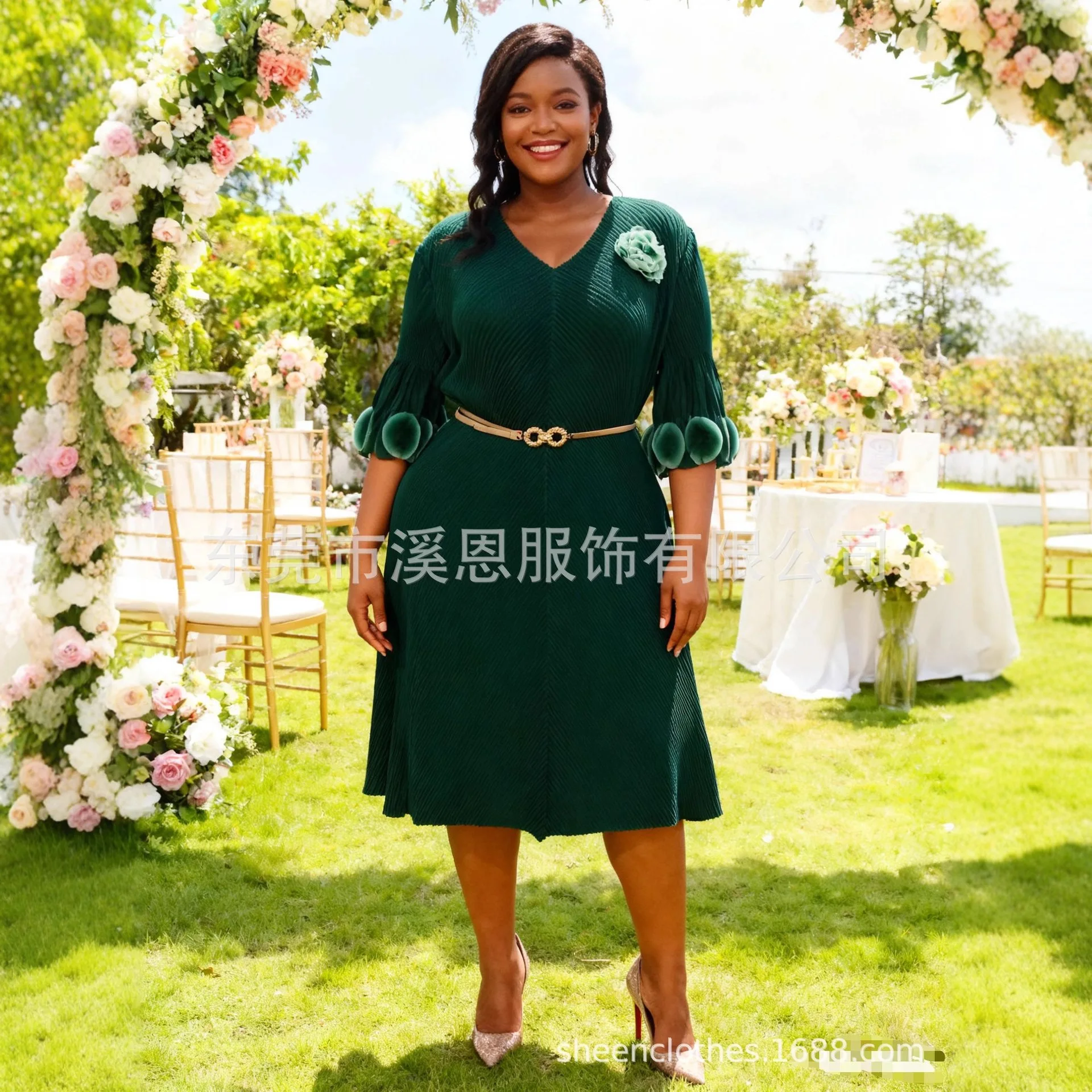 

Miyake Pleated Middle East Plus Size Dress Casual Temperament Seven Sleeve Floral Stretch Elegant Stretch African Prom Dresses