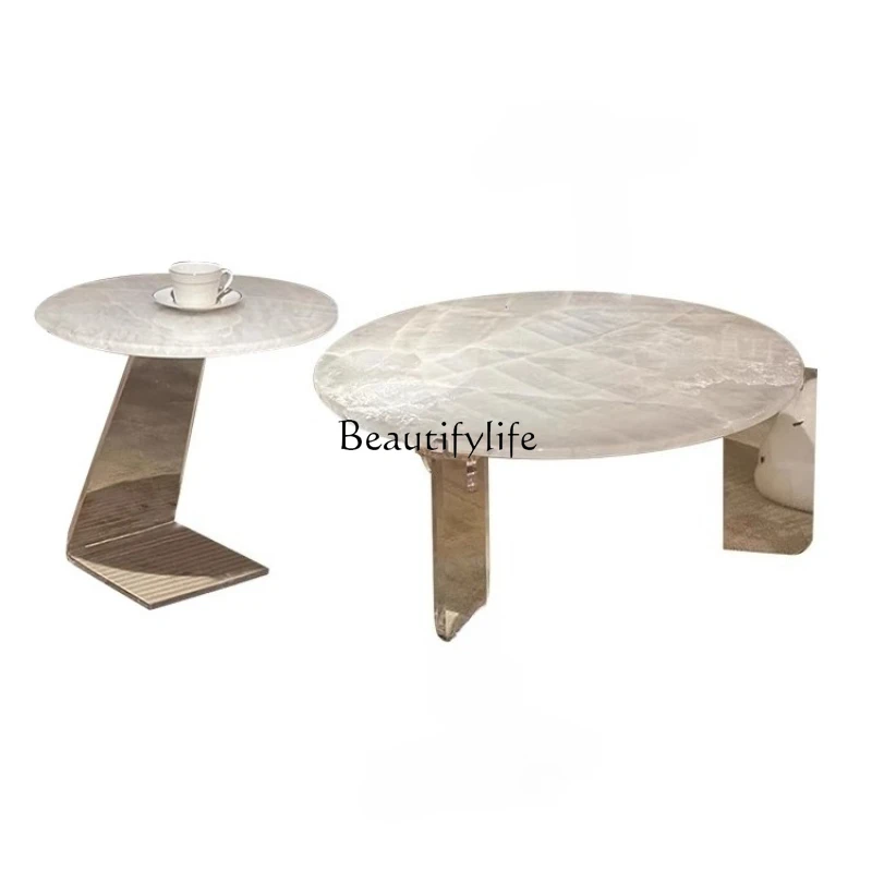 

Natural luxury stone white ice jade coffee table size combination simple modern acrylic coffee table