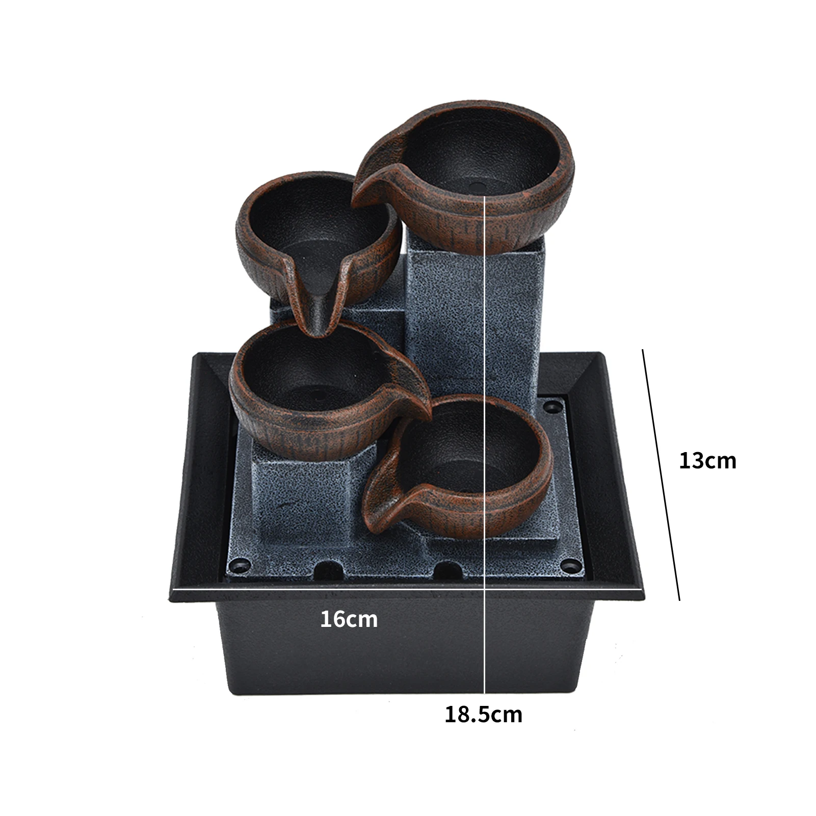 Tabletop Water Fountain with LED Yellow Light Feng Shui Relaxation Desktop Ornament Decoration for Office Meditation Room