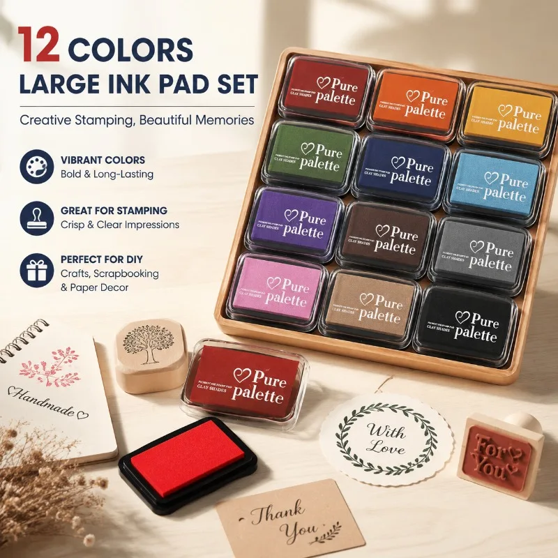 Vintage Tone Water-Based Ink Pad 12 Shades Themed Set DIY Hand Stamp Pigment Ink Student Journal Scrapbook Decorative Stamping