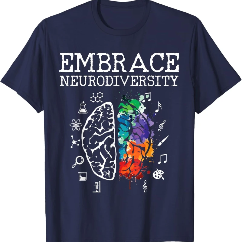 Neurodiversity Shirt - Embrace ADHD Autism ASD Tshirt Gift Unisex Commuter Short-sleev Graphic Tshirts Crewneck Casual Style