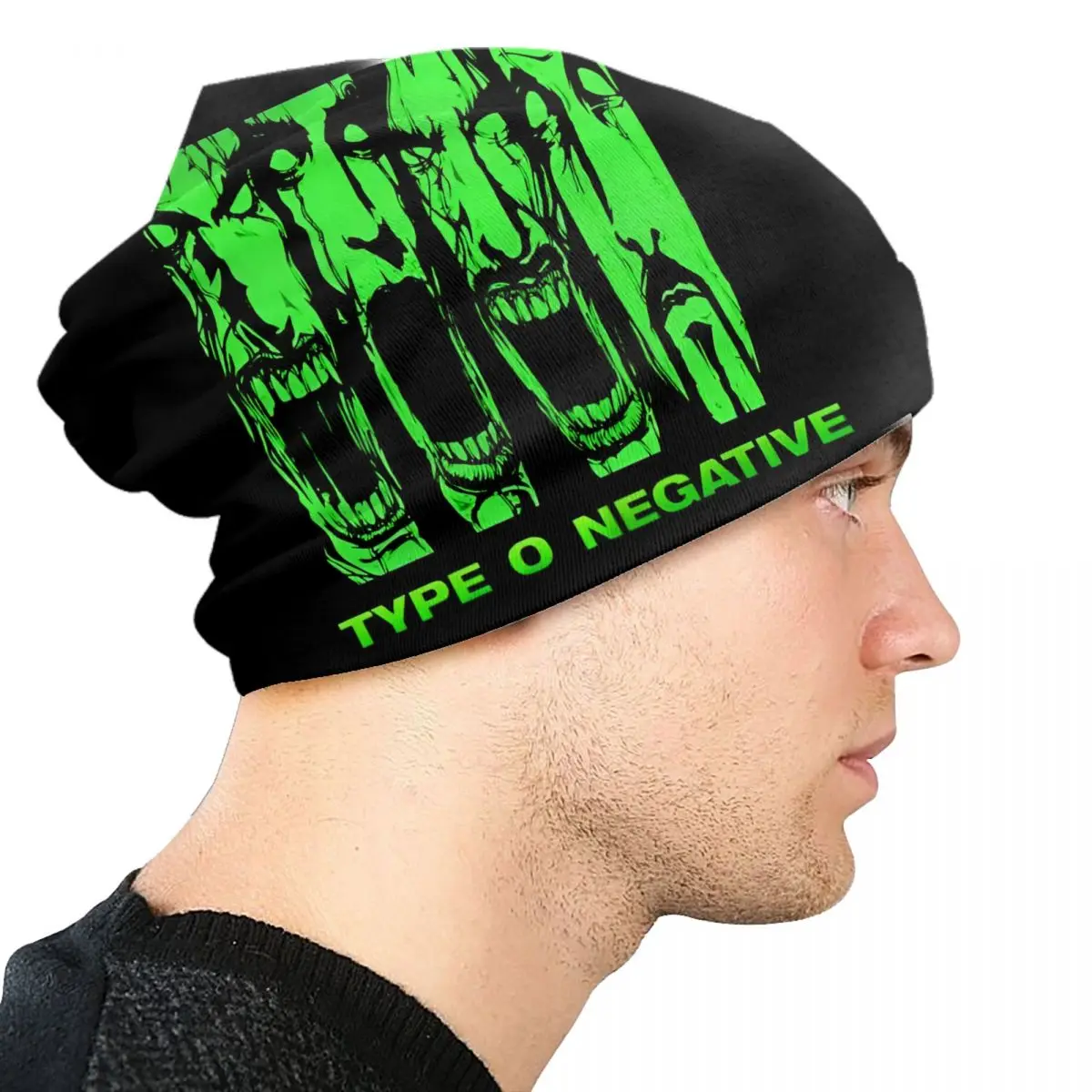 مخصص T-نوع O N-السلبيات خمر الوجه بونيه القبعات محبوك قبعة للنساء الرجال شتاء دافئ روك Skullies Beanies قبعات #4