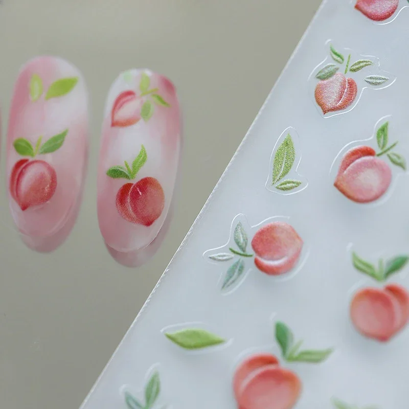 Sweet Peach Fruits Lemon Strawberry Grapefruit Apple Jelly Red Yellow Charms Relief Nail Art Sticker Summers DIY Manicure Decals