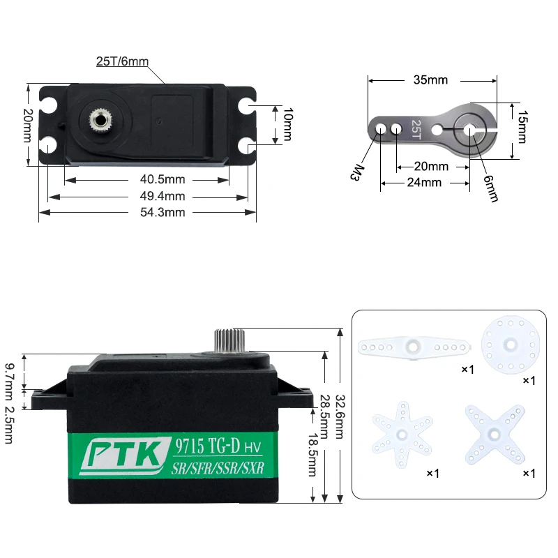 PTK 9715 TG-D Hollow Cup Waterproof Servo Metal Short Body Servo Rock Climbing Bike Drifting Bike RC Helicopter Protocol SR SSR