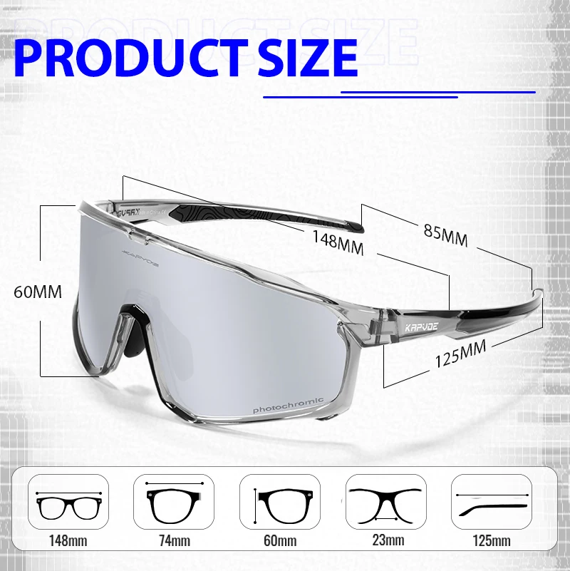 Kapvoe photo chrome Fahrrad brille für Männer mtb Sonnenbrille Mountainbike Fahrrad brillen Frauen Sport brille Road Speed Skating – Detail 3