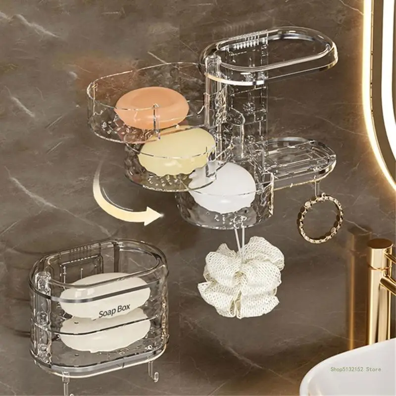 

QX2E Soap Holder Box Detachable Soap Dish with Hooks Rustproof Soap Tray for Apartment Tile Wall Kitchen and Bathroom Use