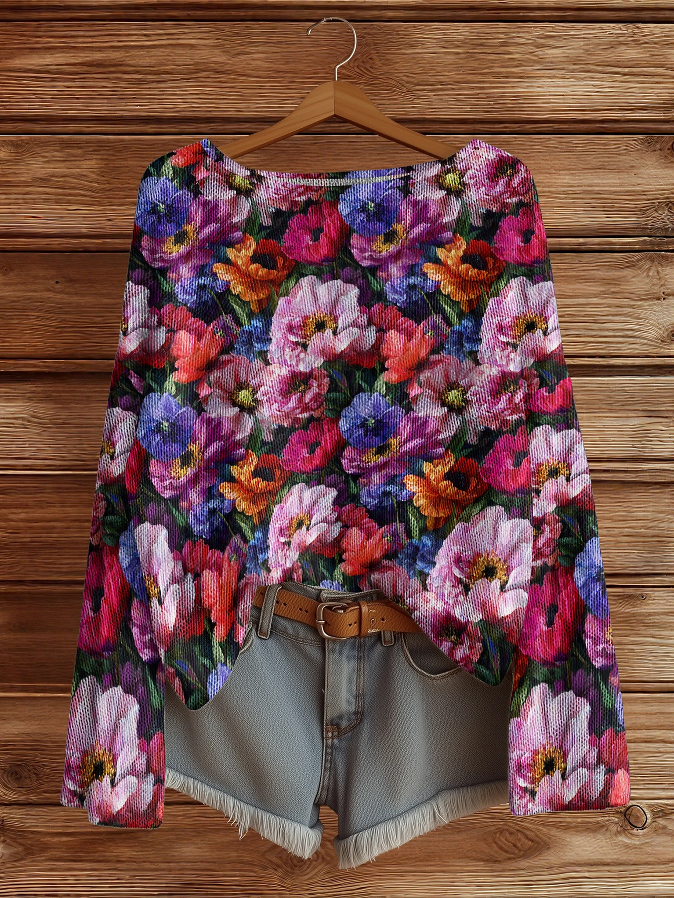 

Повседневные вязаные свитера с цветочным принтом для женщин, пуловер с круглым вырезом, свободный свитер с длинными рукавами, модные уличные джемперы, топы