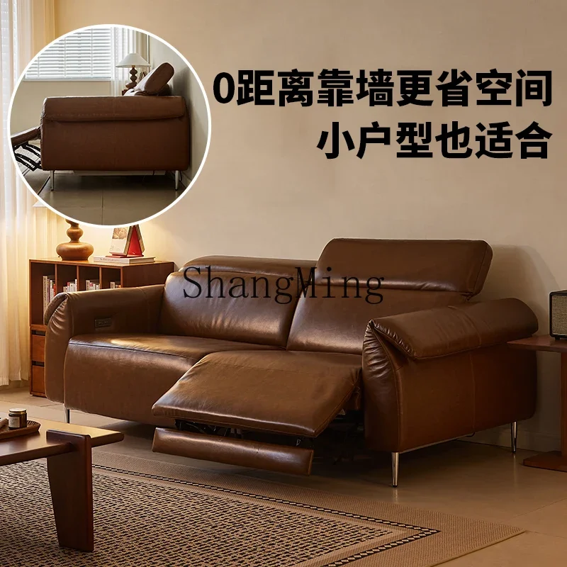 XMH retro oil wax zero wall function sofa casual free adjustment comfortable leather sofa