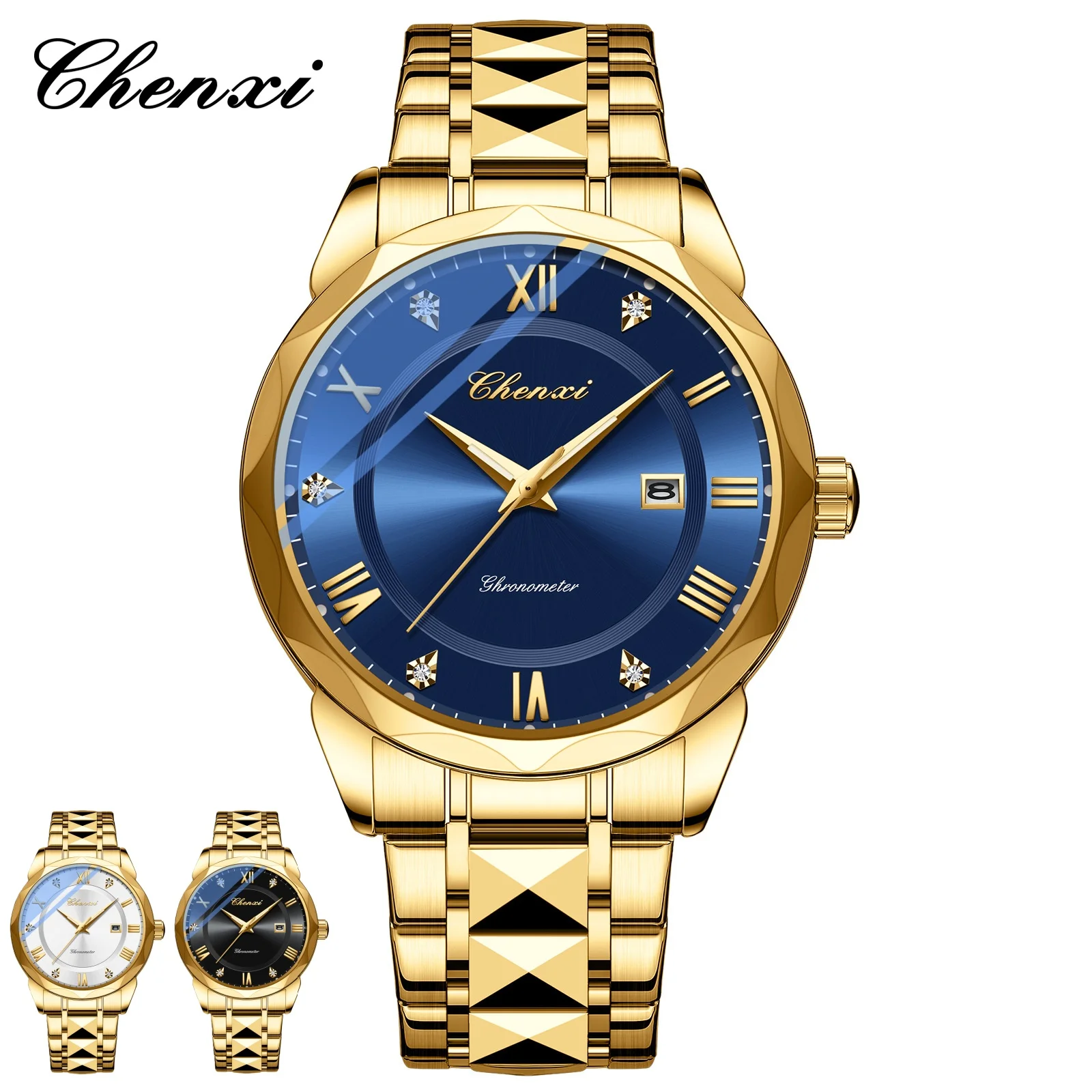

Часы CHENXI для мужчин 682, золотые роскошные кварцевые наручные часы, водостойкий светящийся календарь, мужские часы из нержавеющей стали, Reloj Hombre