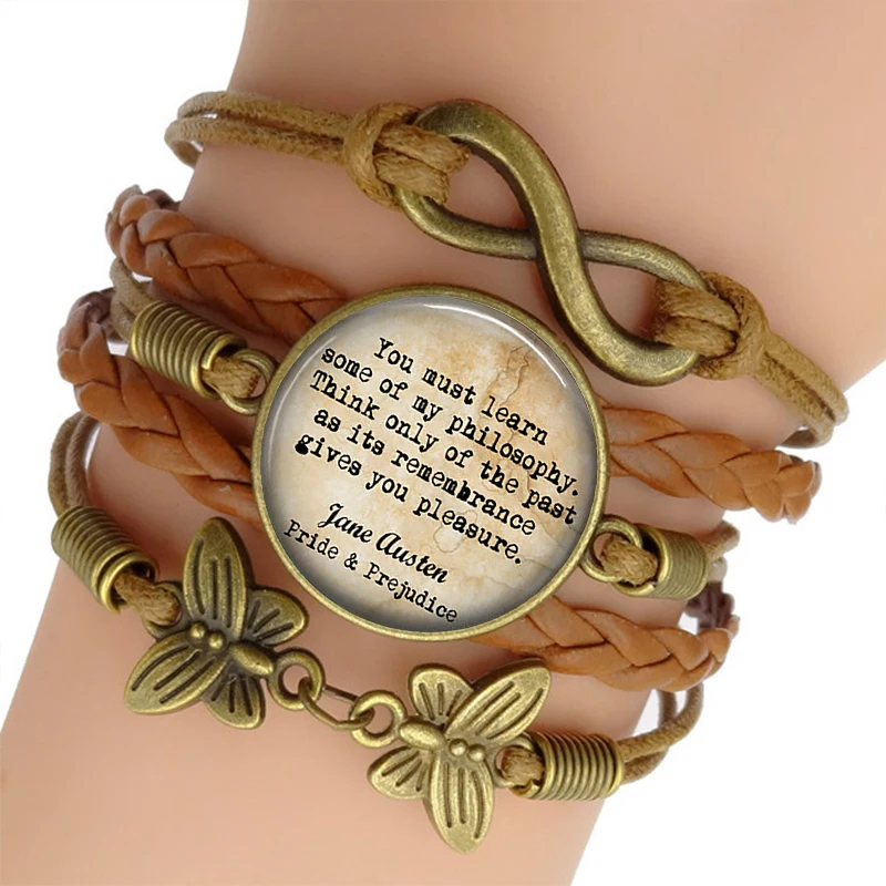 Fashion Jane Austen Inspirational Quote Leather Multilayer Braided Bracelets Infinite Jewelry Pride Prejudice Book Lovers Gift