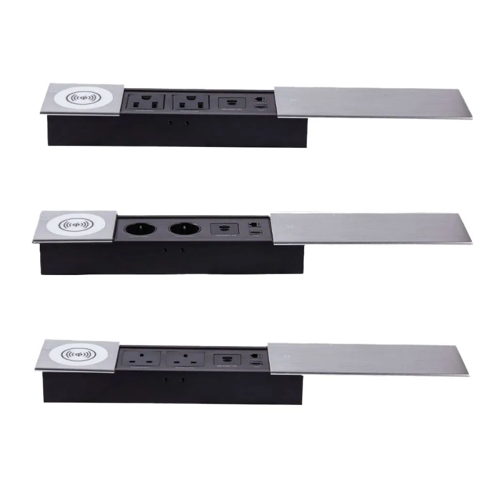 

MANLEIKE Table Hidden Socket Embeded Sliding Cover Desktop Outlet Conference Office Socket With wireless charge,Network,Hdmi