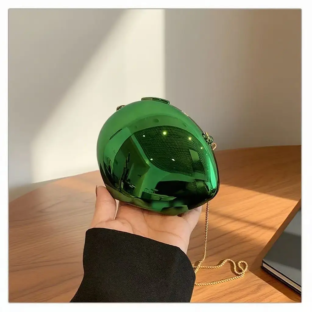 

Metallic Acrylic Goose Egg Shape Bag Luxury Clutch Purse Mini Women's Wallet Shoulder Shell Chain Bag Party Crossbody Handbag
