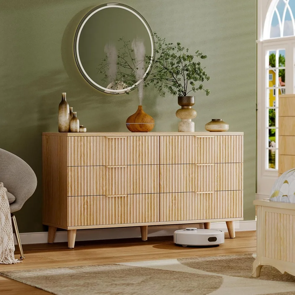 Cassettiera per camera da letto Cassettiera in legno, cassettiera lunga moderna scanalata Porta TV Cassetti per camera da letto, armadio