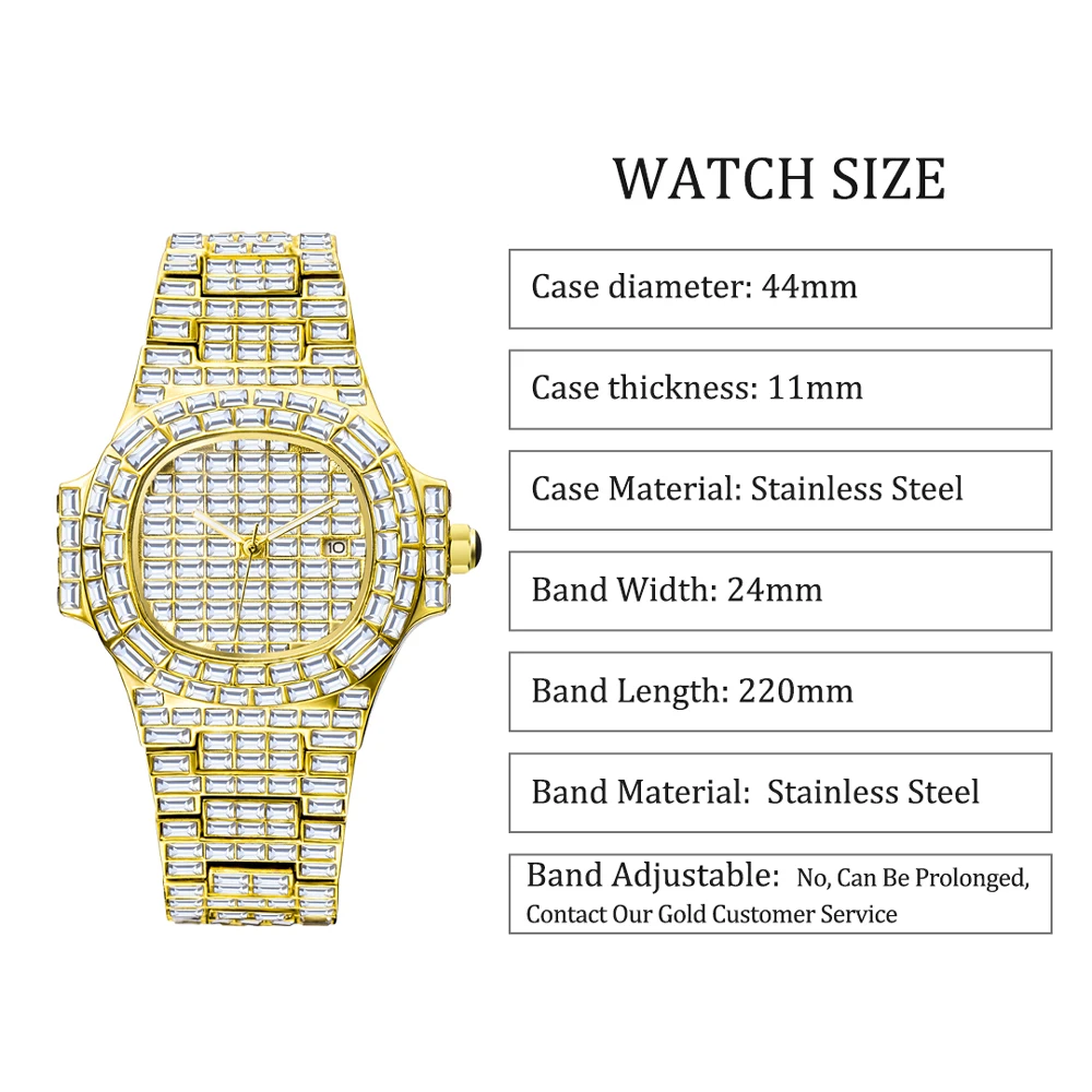 MISSFOX New Ice Out Watches For Men Top Brand Stainless Steel Automaitc Date Clock Fashion Hip Hop Full Diamond Bling Watch Male