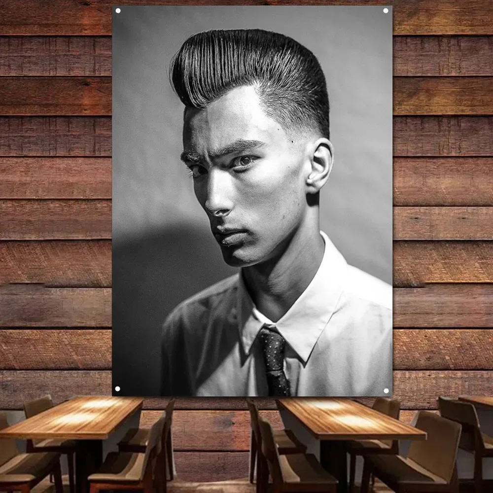Hairstyling Poster Print Printing Pompadour greaser hairstyle Flag Wall Charts Barber Shop Wall Art Banner Indoor Decor Tapestry